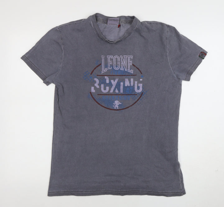 Leone 1947 Men's Grey Boxing Graphic Cotton T-Shirt Size L