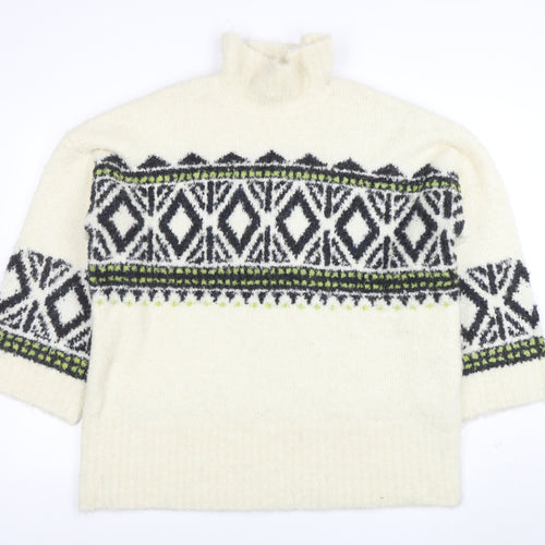 Next Women’s Ivory Geometric Roll Neck Chunky Knit Jumper Size L