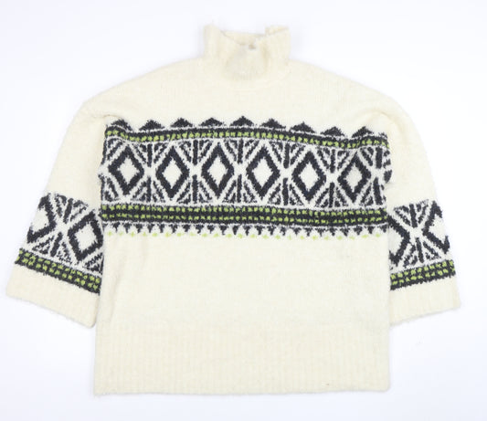 Next Women’s Ivory Geometric Roll Neck Chunky Knit Jumper Size L