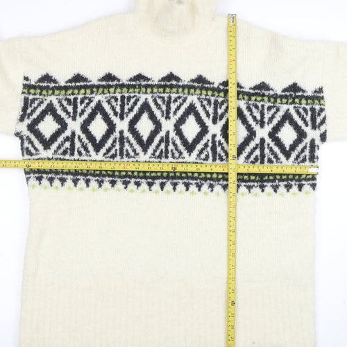 Next Women’s Ivory Geometric Roll Neck Chunky Knit Jumper Size L