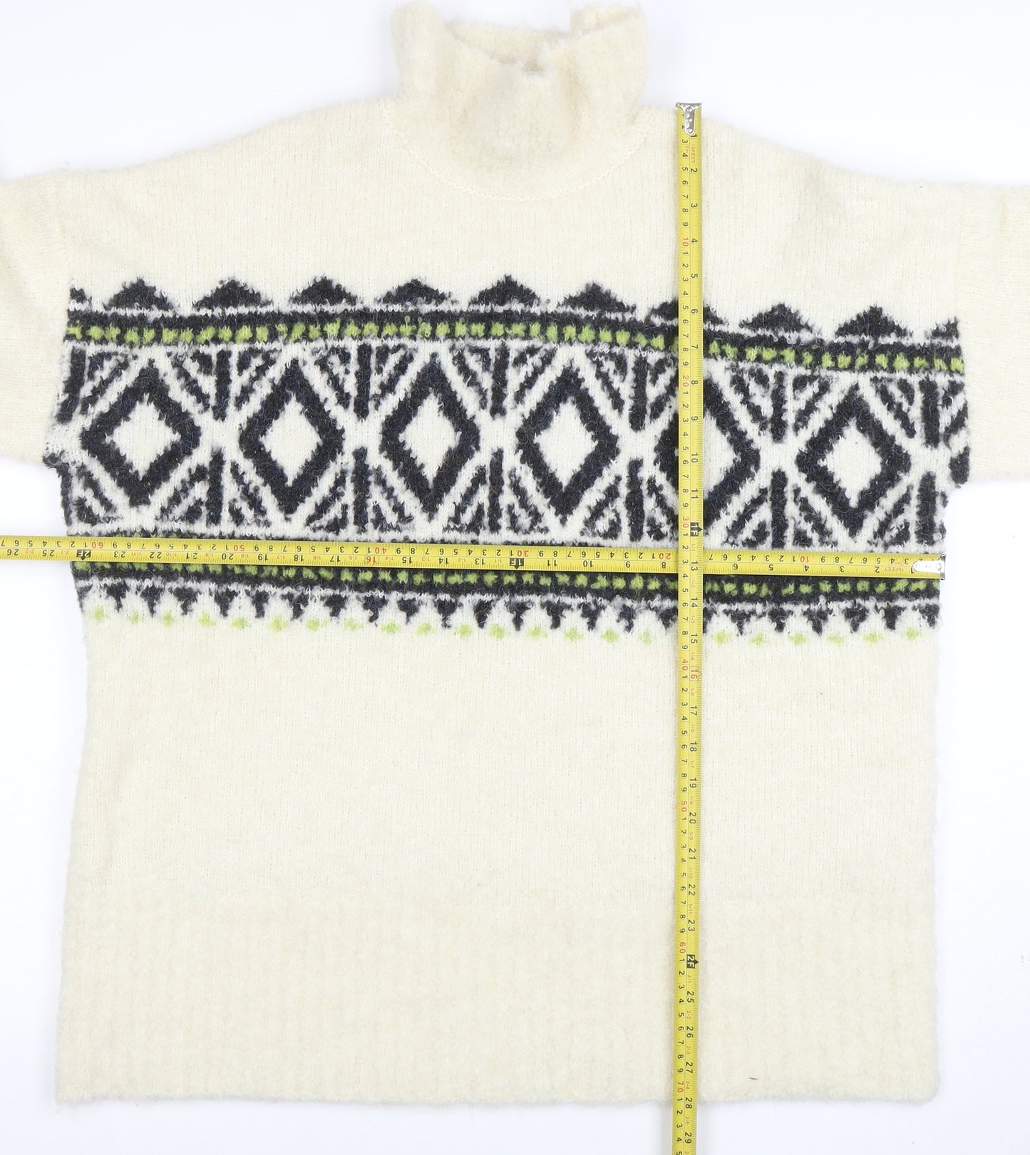 Next Women’s Ivory Geometric Roll Neck Chunky Knit Jumper Size L