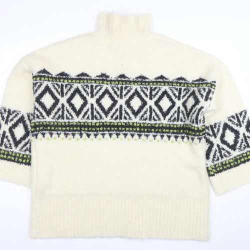 Next Women’s Ivory Geometric Roll Neck Chunky Knit Jumper Size L