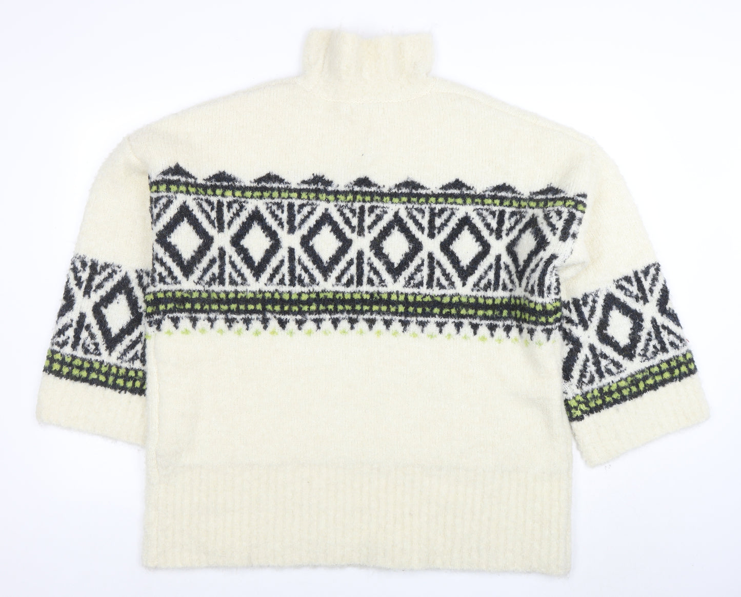 Next Women’s Ivory Geometric Roll Neck Chunky Knit Jumper Size L