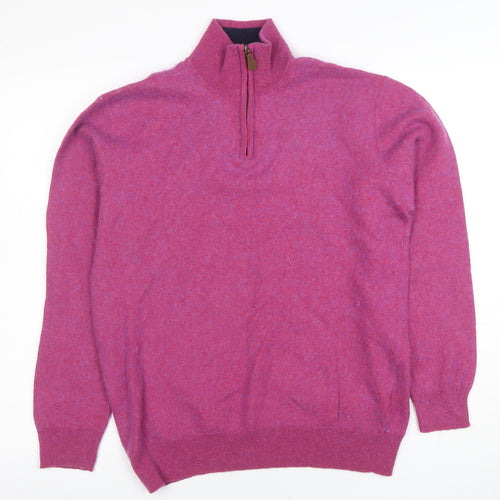 Brook Taverner Men's Pink 1/2 Zip Merino Wool Cotton Jumper M