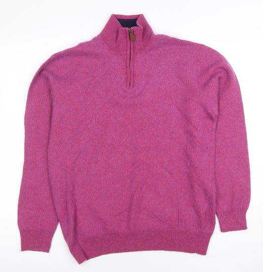 Brook Taverner Men's Pink 1/2 Zip Merino Wool Cotton Jumper M