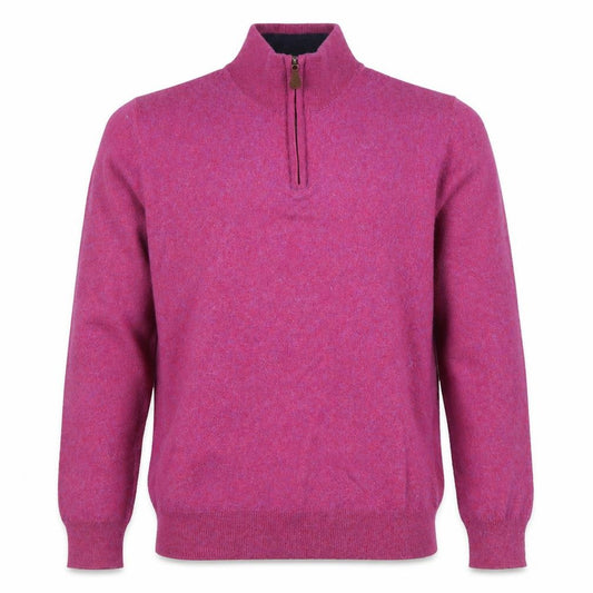 Front view of Brook Taverner Men's Pink 1/2 Zip Merino Wool Cotton Jumper M