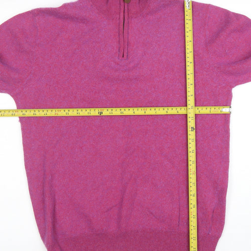 Brook Taverner Men's Pink 1/2 Zip Merino Wool Cotton Jumper M
