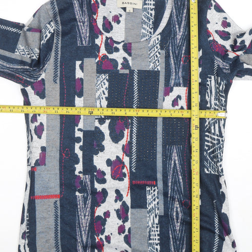 Bassini Womens Multicoloured Geometric Rhinestone Pullover Jumper Size S