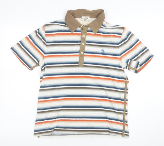 Original Penguin Men's Beige Striped Slim Fit Polo Shirt Size M