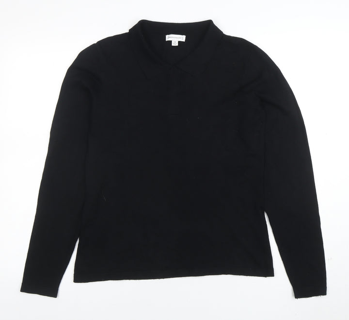 Warehouse Women's Black Collared Long Sleeve Knit Jumper Size 14