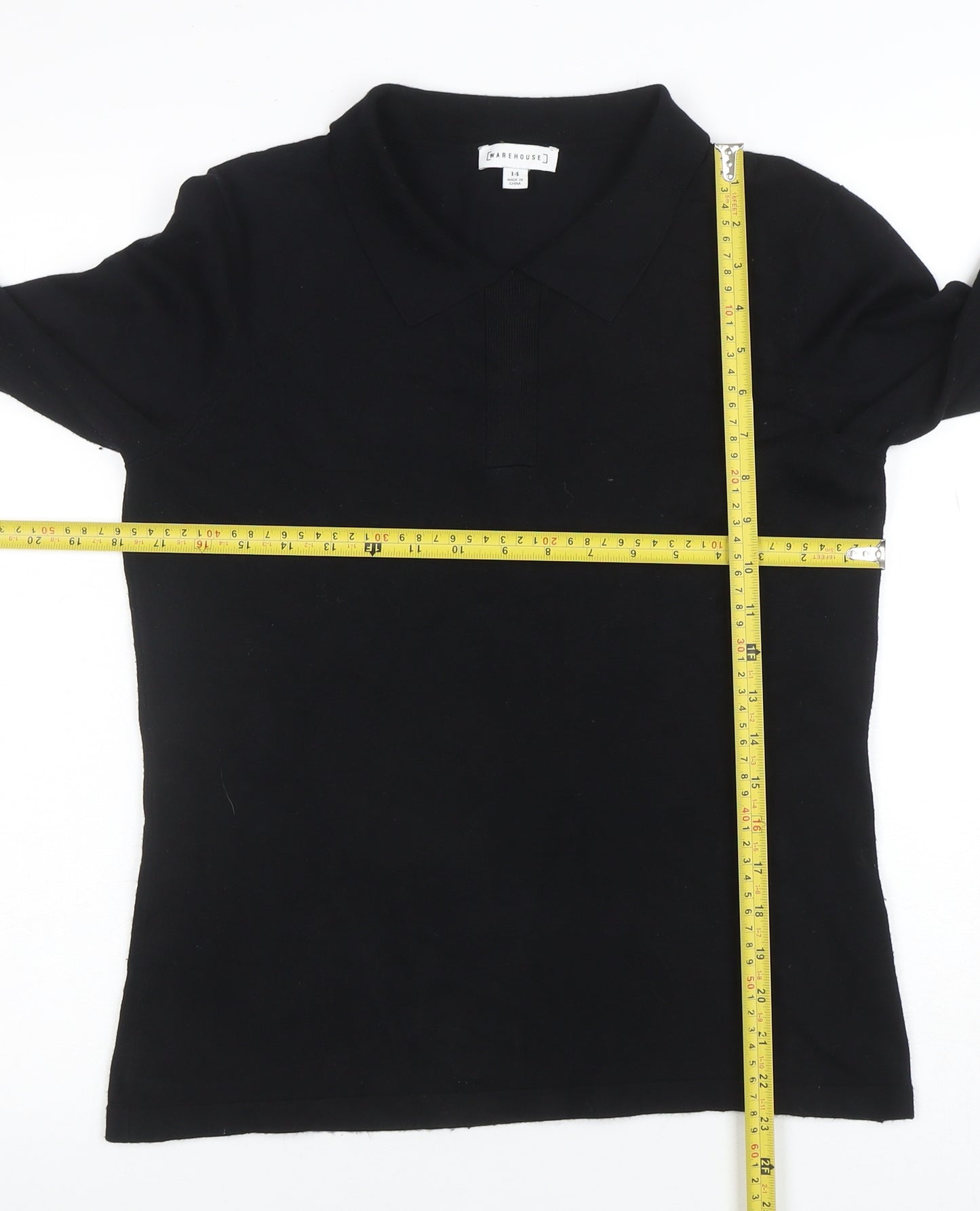 Warehouse Women's Black Collared Long Sleeve Knit Jumper Size 14
