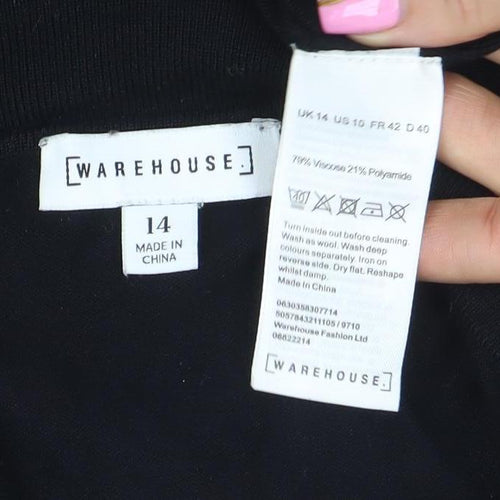 Warehouse Women's Black Collared Long Sleeve Knit Jumper Size 14