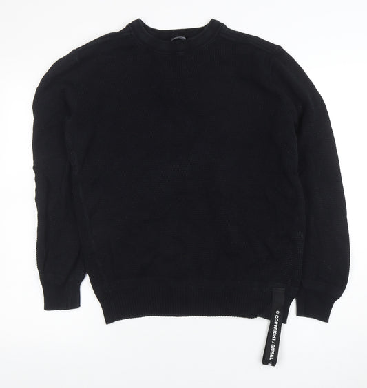 Diesel Men's Black Cotton Crew Neck Waffle-Knit Jumper M