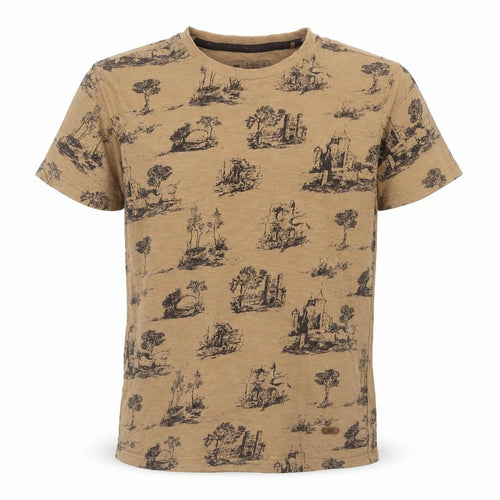 Basics Co Men's Beige Graphic Print Muscle Fit T-Shirt Size M