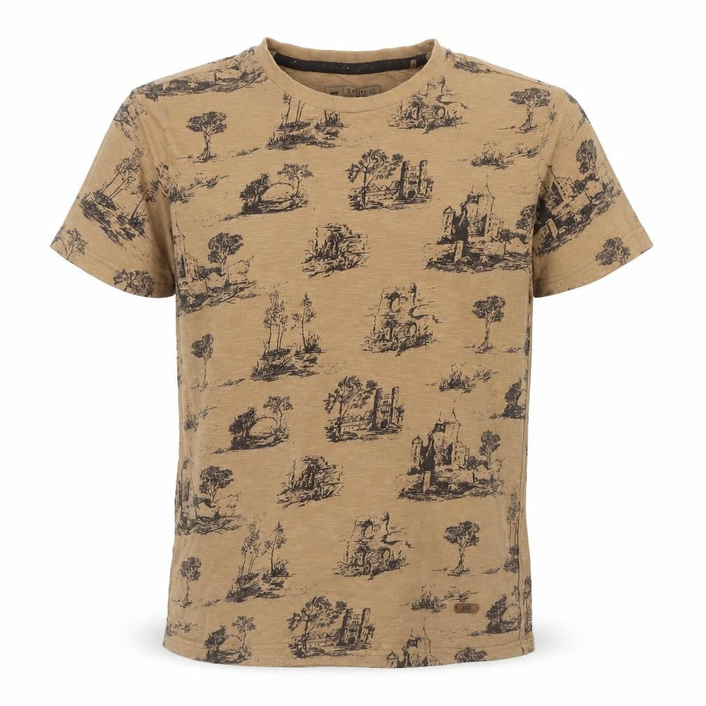Basics Co Men's Beige Graphic Print Muscle Fit T-Shirt Size M