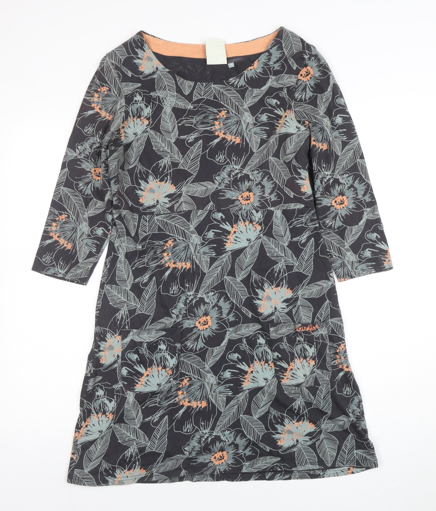 White Stuff Women's Blue Floral Jersey Shift Dress Size 10