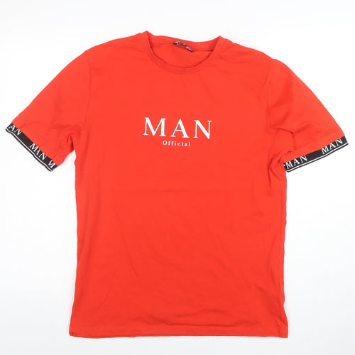 BoohooMAN Men's Red Crew Neck Short Sleeve Logo T-Shirt Size S