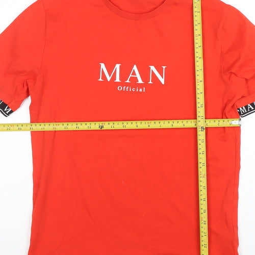 BoohooMAN Men's Red Crew Neck Short Sleeve Logo T-Shirt Size S