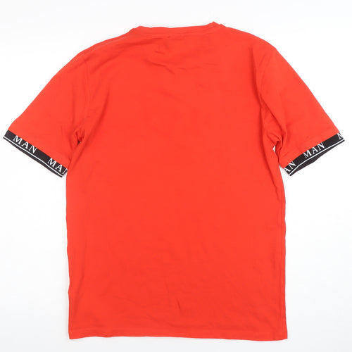 BoohooMAN Men's Red Crew Neck Short Sleeve Logo T-Shirt Size S