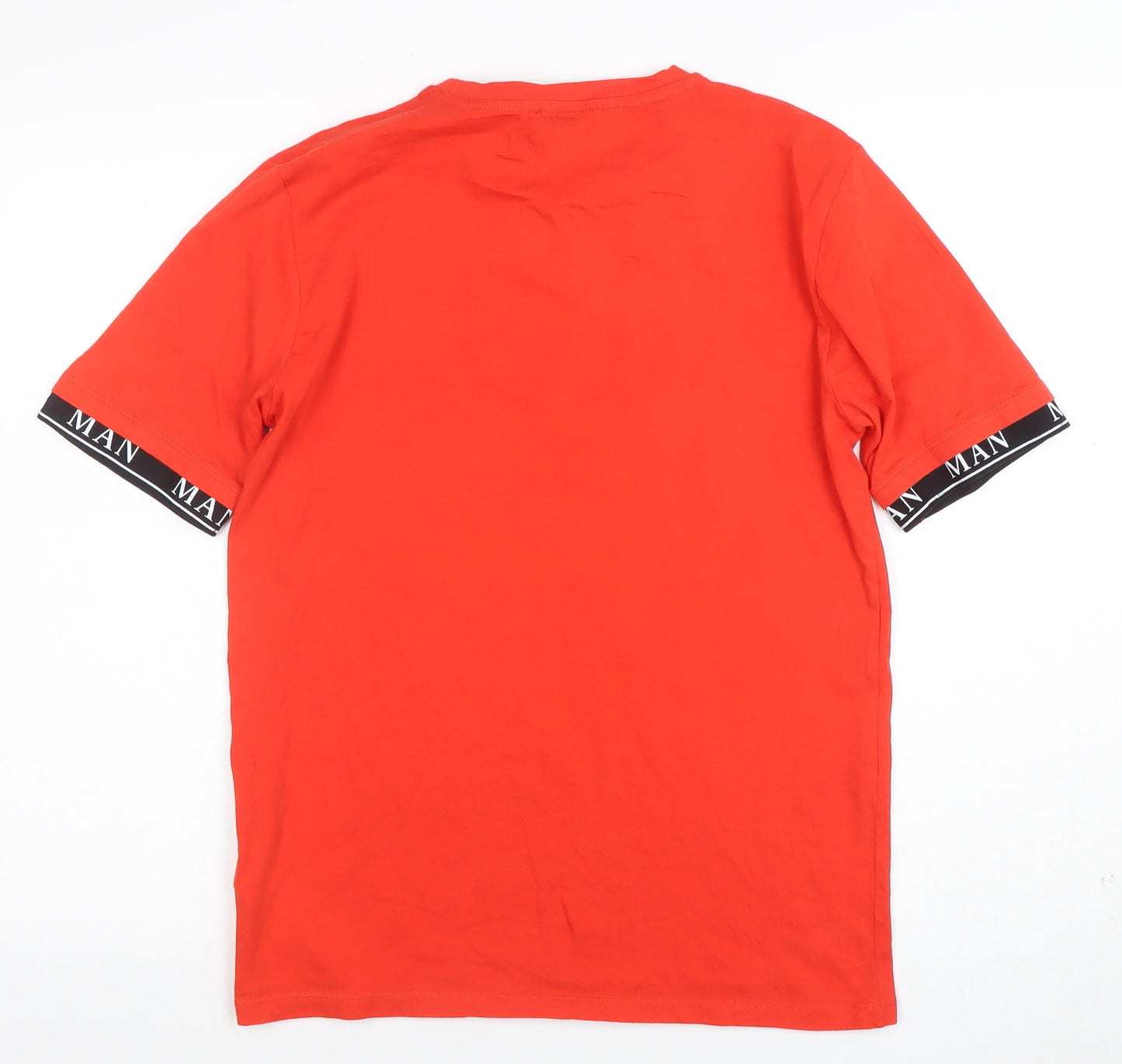 BoohooMAN Men's Red Crew Neck Short Sleeve Logo T-Shirt Size S