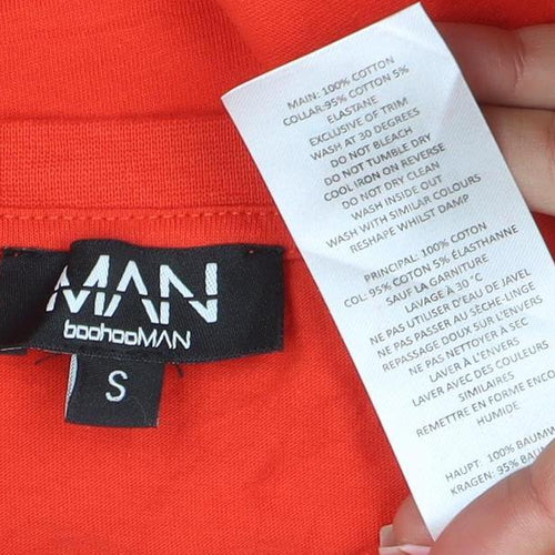 BoohooMAN Men's Red Crew Neck Short Sleeve Logo T-Shirt Size S