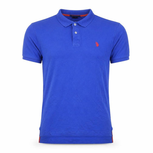 Front view of U.S. Polo Assn. Men's Blue Cotton Short Sleeve Polo Shirt, size S