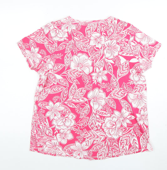 Marks and Spencer Womens Pink Floral Short Sleeve Cotton T-Shirt Size 24