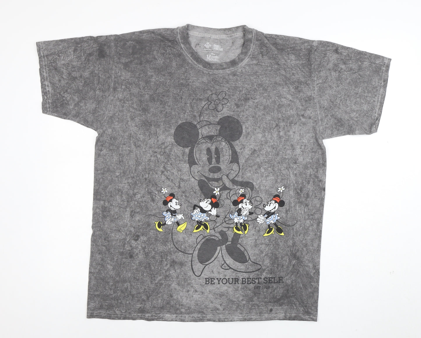 Disney Minnie Mouse Grey Acid Wash Graphic T-Shirt Men S