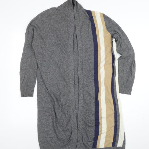 United Colors of Benetton Womens Grey Striped Cashmere Blend Long Cardigan M
