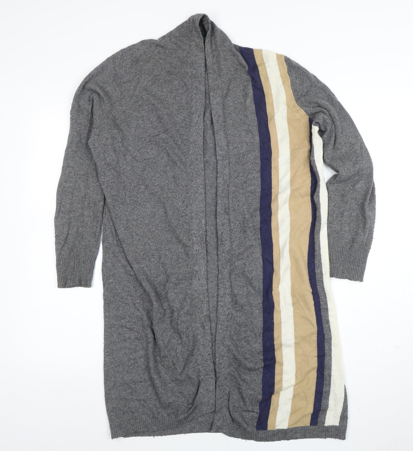 United Colors of Benetton Womens Grey Striped Cashmere Blend Long Cardigan M