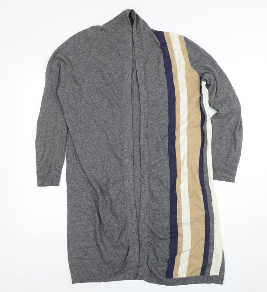 United Colors of Benetton Womens Grey Striped Cashmere Blend Long Cardigan M
