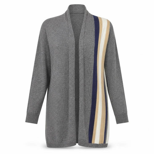 United Colors of Benetton Womens Grey Striped Cashmere Blend Long Cardigan M