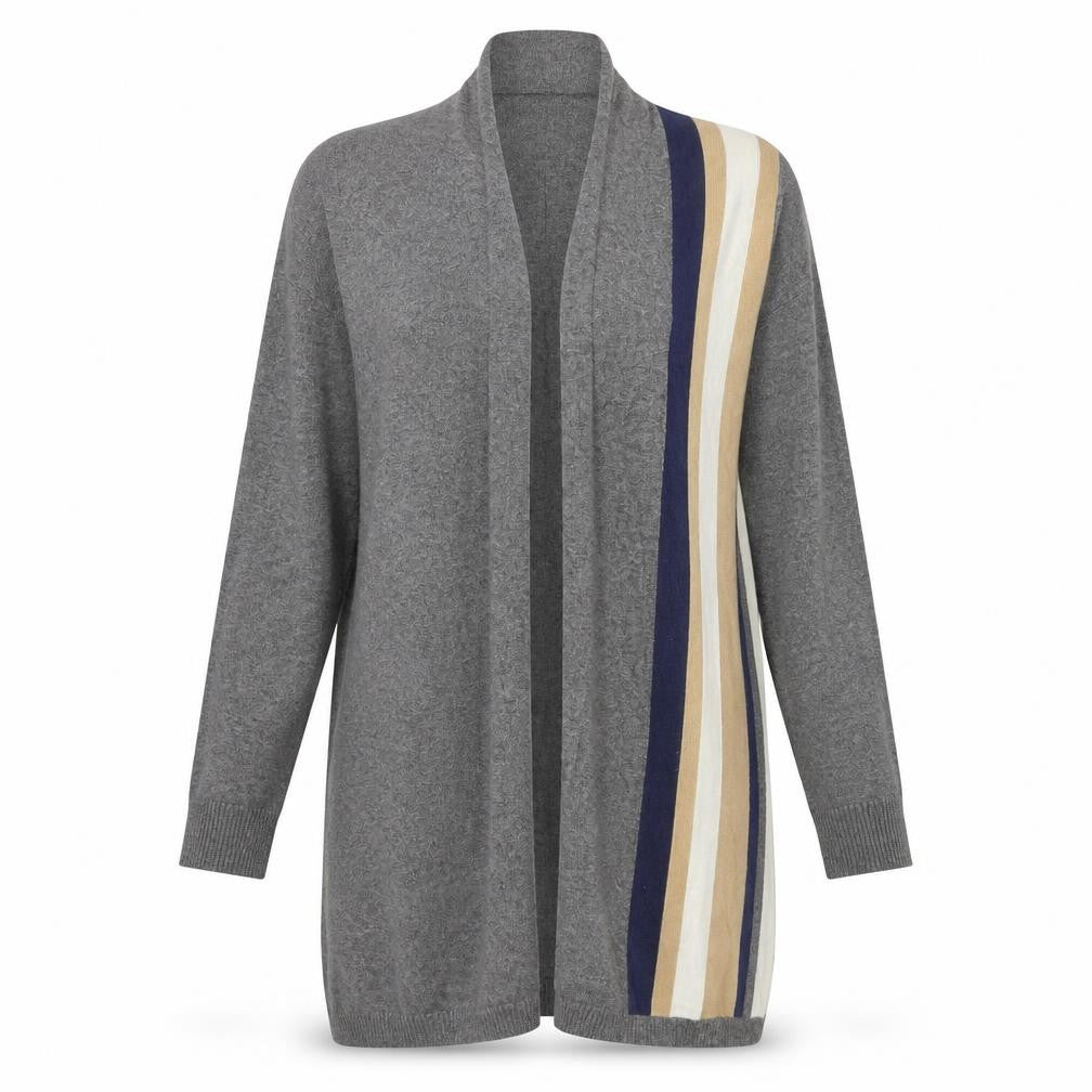 United Colors of Benetton Womens Grey Striped Cashmere Blend Long Cardigan M