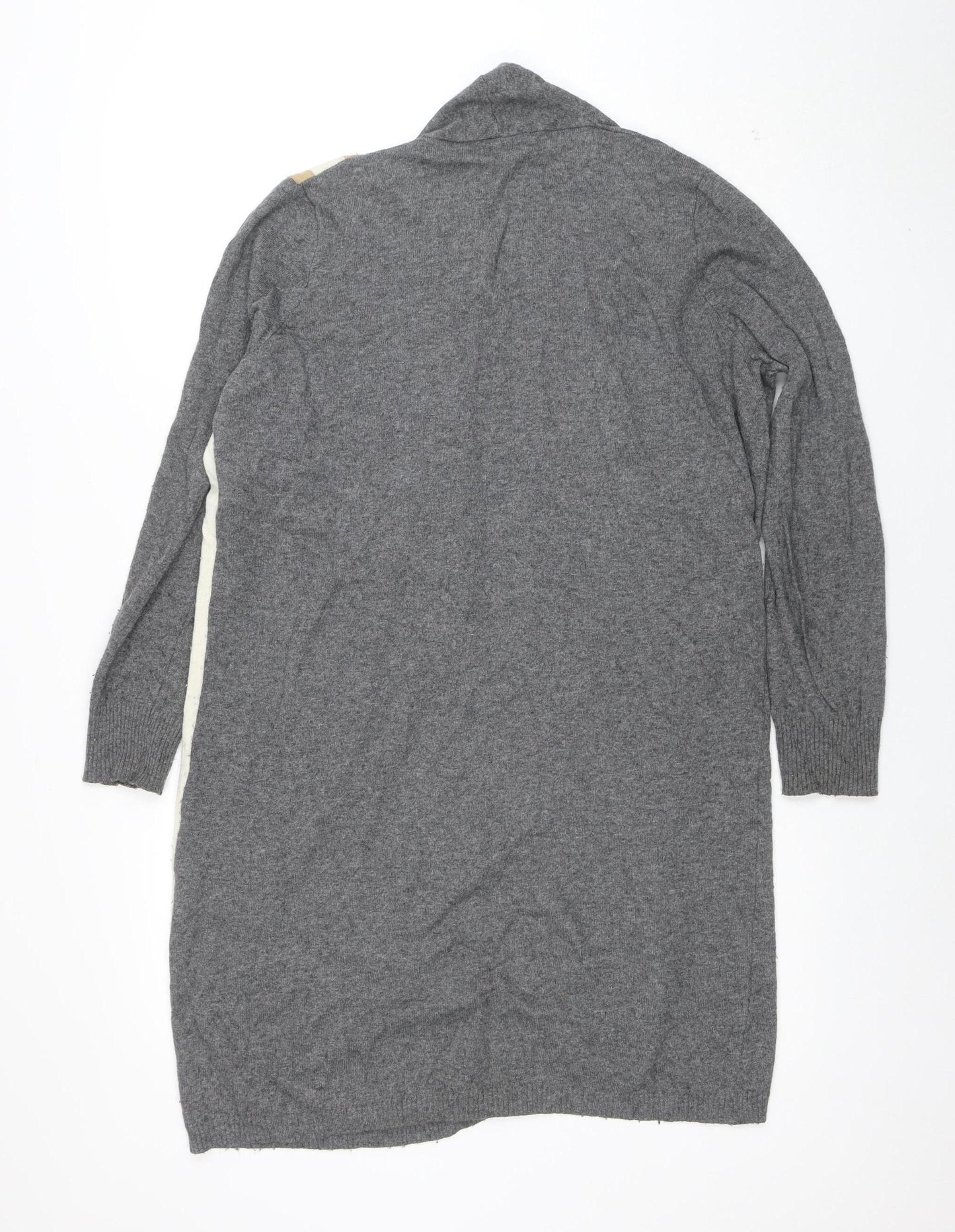 United Colors of Benetton Womens Grey Striped Cashmere Blend Long Cardigan M