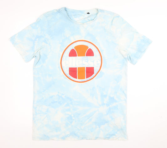Ellesse Men's Blue Tie-Dye Logo T-Shirt Size L Casual Spring Tee