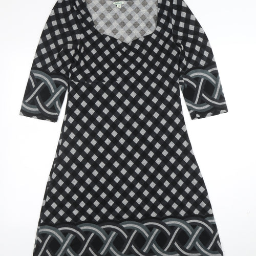 Culture Women Black Check A-Line 3/4 Sleeve Jersey Dress Size 10