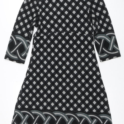 Culture Women Black Check A-Line 3/4 Sleeve Jersey Dress Size 10