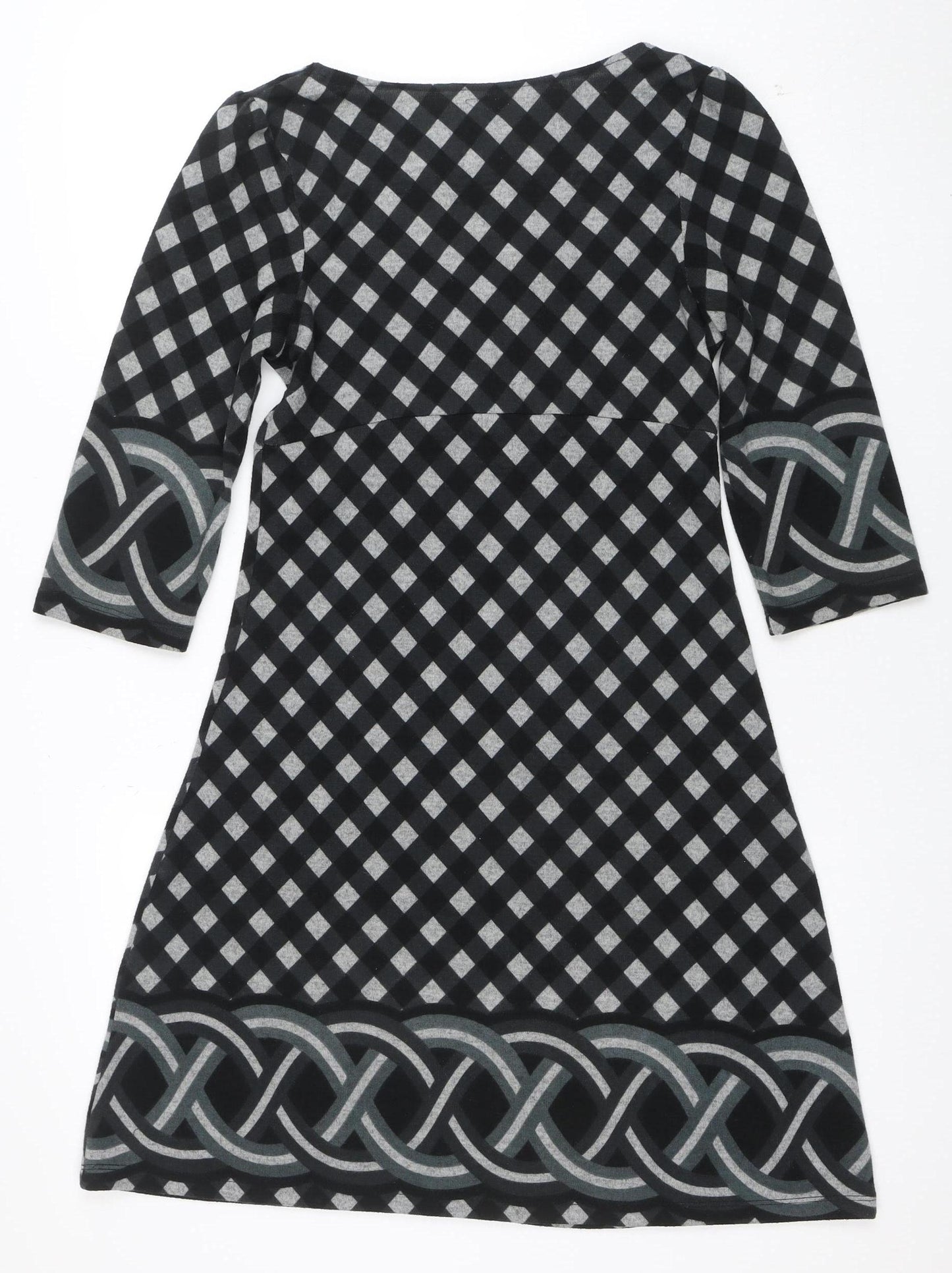 Culture Women Black Check A-Line 3/4 Sleeve Jersey Dress Size 10