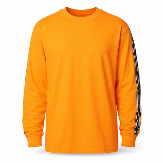 Front view of MKI MIYUKI ZOKU Men’s Orange Long Sleeve Crew Neck T-Shirt M