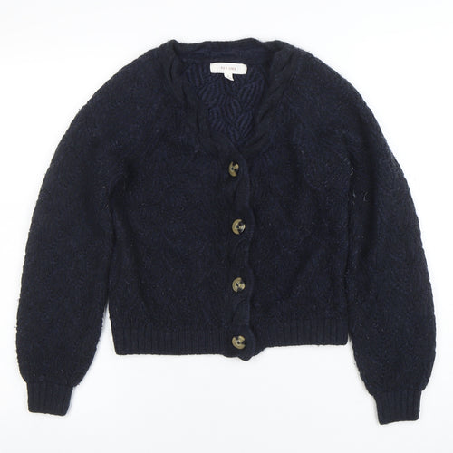 Marks and Spencer Per Una Women's Navy Wool Blend Cable-Knit Cardigan Size 8