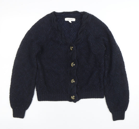 Marks and Spencer Per Una Women's Navy Wool Blend Cable-Knit Cardigan Size 8