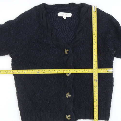 Marks and Spencer Per Una Women's Navy Wool Blend Cable-Knit Cardigan Size 8