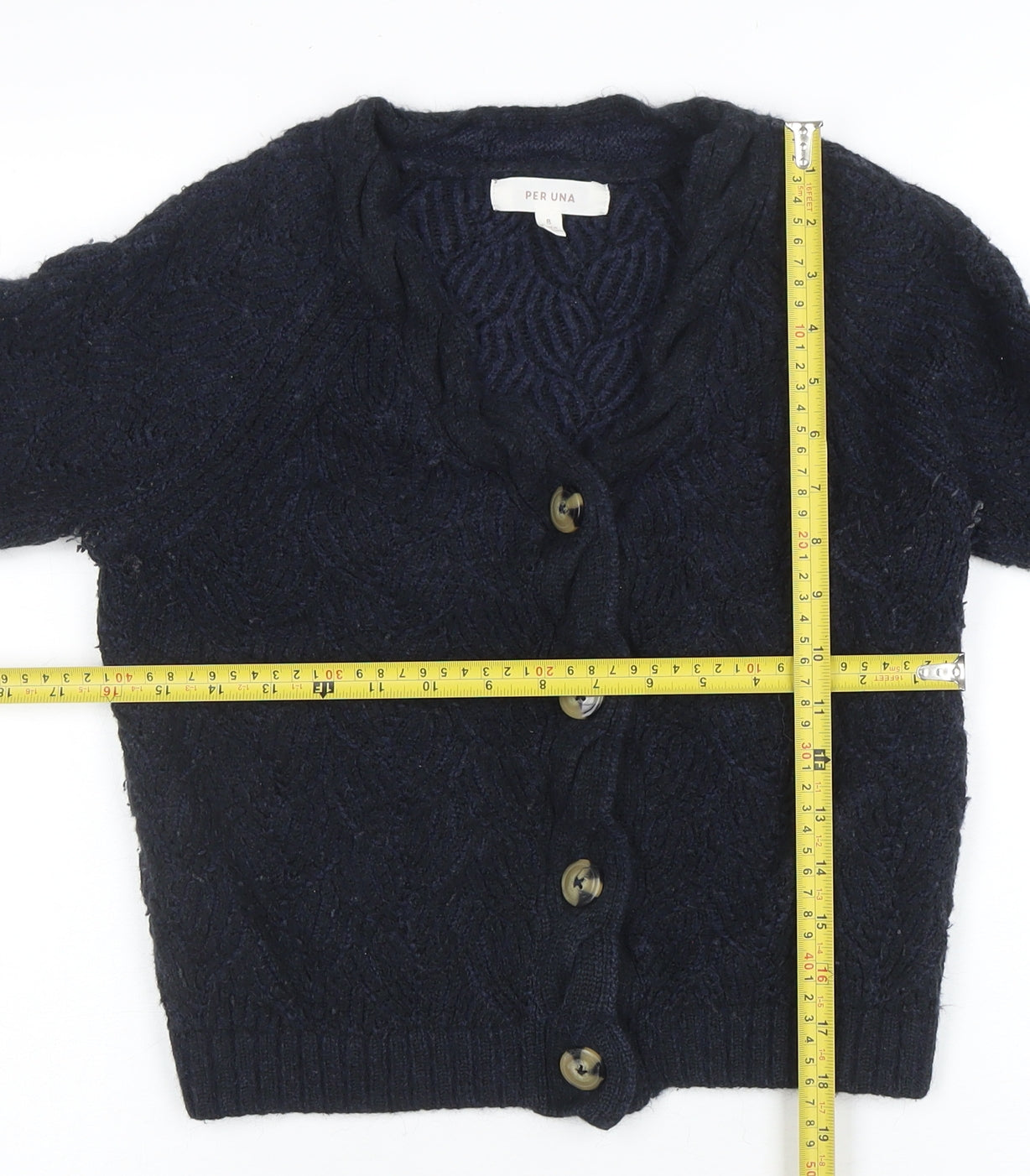 Marks and Spencer Per Una Women's Navy Wool Blend Cable-Knit Cardigan Size 8