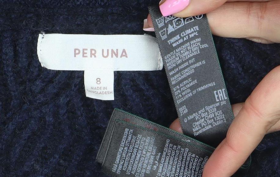 Marks and Spencer Per Una Women's Navy Wool Blend Cable-Knit Cardigan Size 8