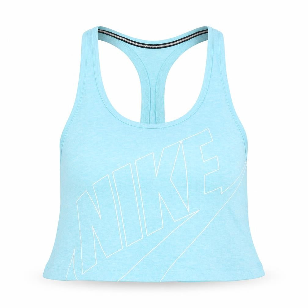 Front view of Nike Women Blue Racerback Cropped Tank Top, size S