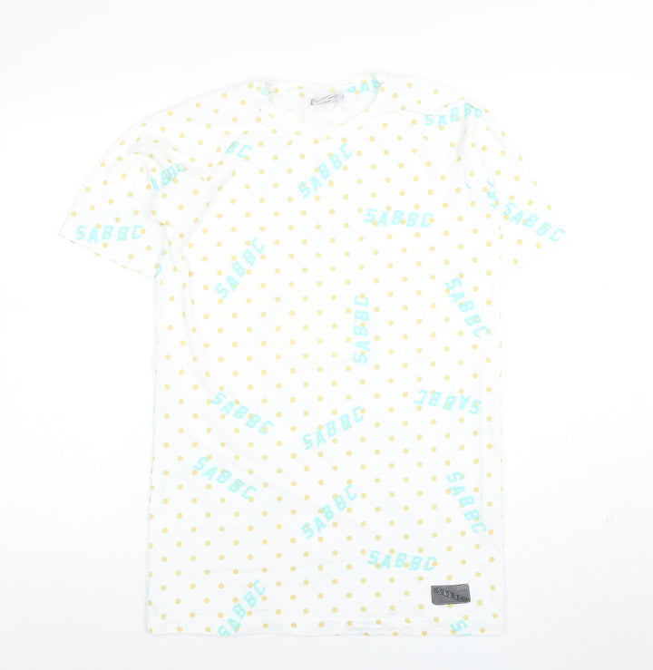 SABBBC Men's White Polka Dot Jersey T-Shirt Size S