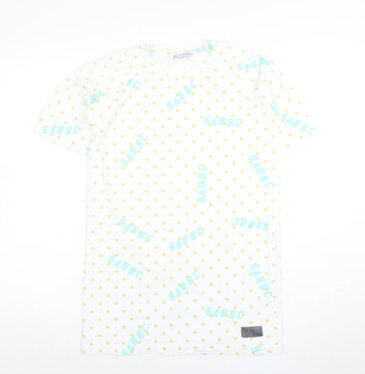 SABBBC Men's White Polka Dot Jersey T-Shirt Size S