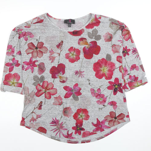 Simon Jefferay Womens Grey Floral 3/4 Sleeve Jersey T-Shirt Size 12
