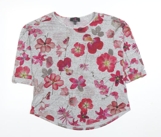 Simon Jefferay Womens Grey Floral 3/4 Sleeve Jersey T-Shirt Size 12