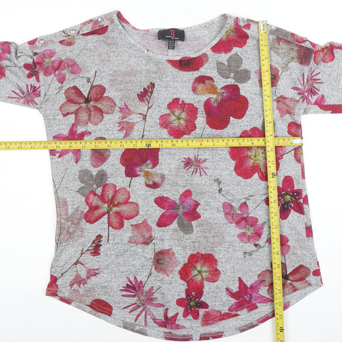 Simon Jefferay Womens Grey Floral 3/4 Sleeve Jersey T-Shirt Size 12